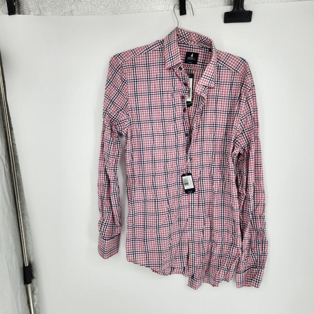 Johnnie-O Elson Performance Button Down Shirt Mens Medium Pink Plaid JMWL100900